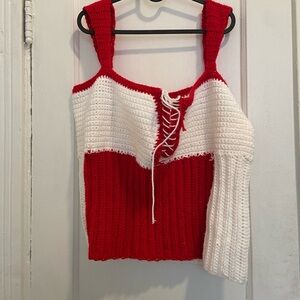 Red and White Crochet Top